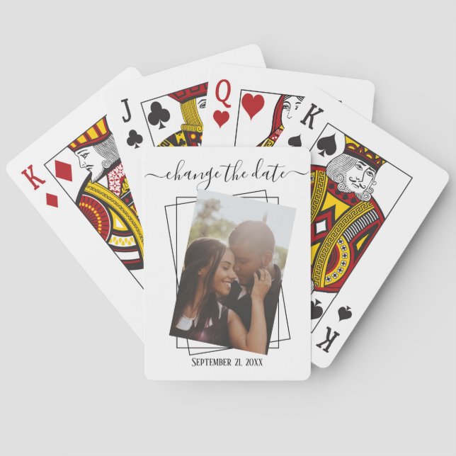 Change The Date Typography Photo Wedding Poker Cards (Back)