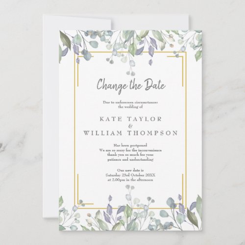 Change the Date Watercolour Greenery Floral Save The Date
