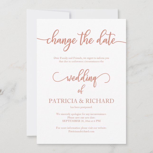Change The Date Wedding Announcement Rose Gold (Front)