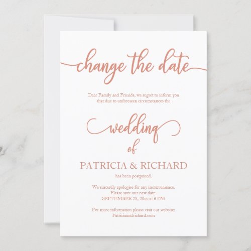 Change The Date Wedding Announcement Rose Gold