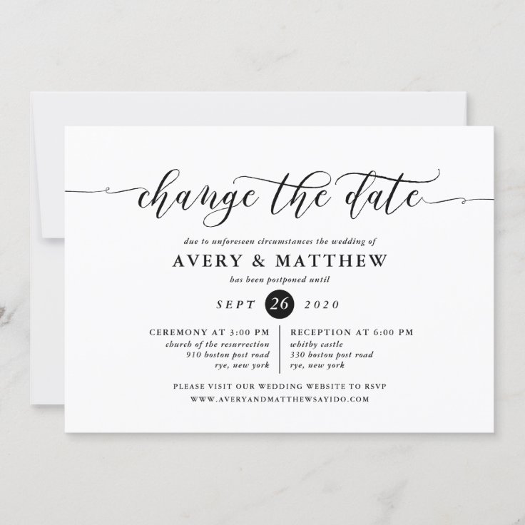 Change The Date Wedding Ceremony And Reception Invitation 