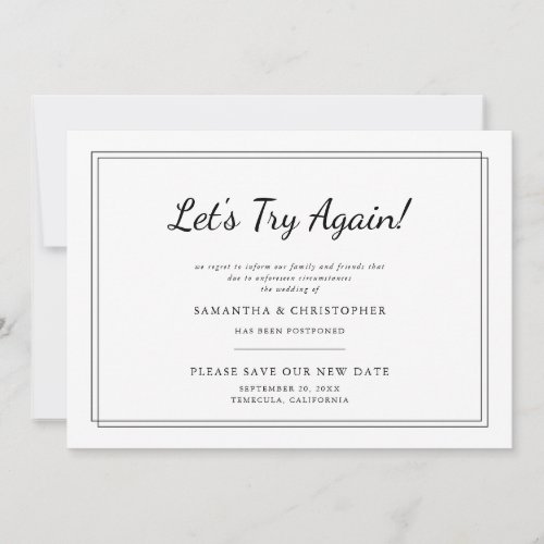 Change the Date Wedding Lets Try Again Announcement