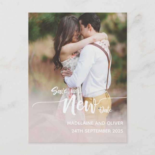 Change The Date Wedding Photo Overlay Postcard (Front)