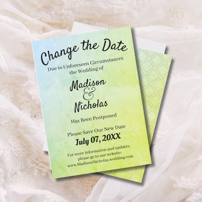 Change the Date Wedding Postponed Green Parchment Save The Date (Change the Date Wedding Postponed Green Parchment Save The Date)