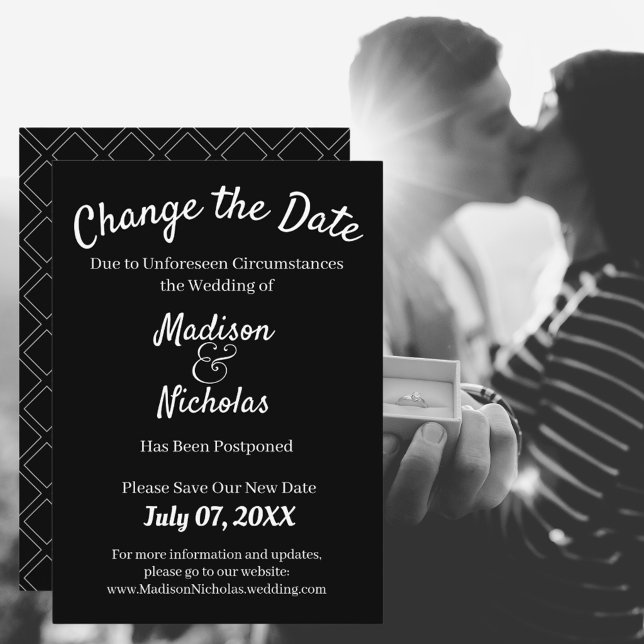 Change the Date Wedding Postponed Minimalist Black Save The Date (Change the Date Wedding Postponed Minimalist Black Save The Date Announcement)