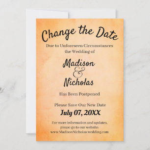 Change the Date Wedding Postponed Orange Parchment Save The Date