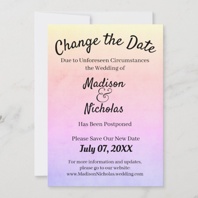 Change the Date Wedding Postponed Pink Parchment Save The Date (Front)