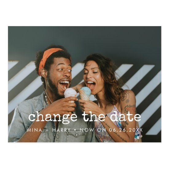 Change the date wedding postponement photo postcard