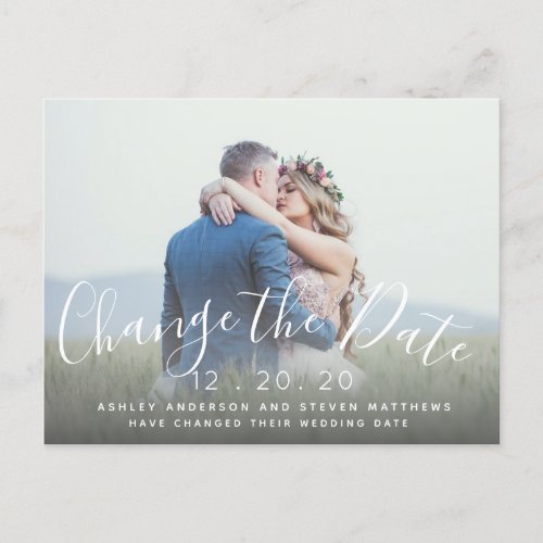 Change the Date Wedding Script Photo Postcard