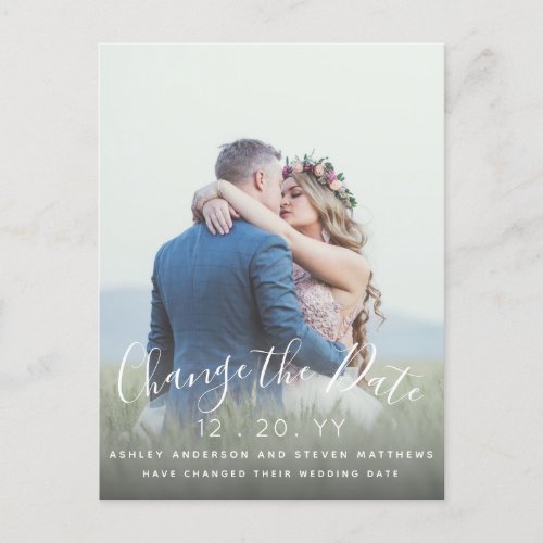 Change the Date Wedding Script Photo Postponed Postcard