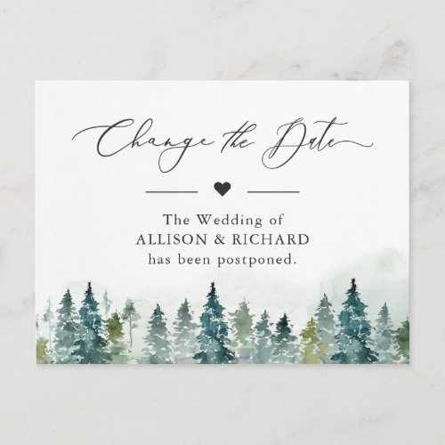 Change the Date Winter Forest Pine Trees Postponed Postcard