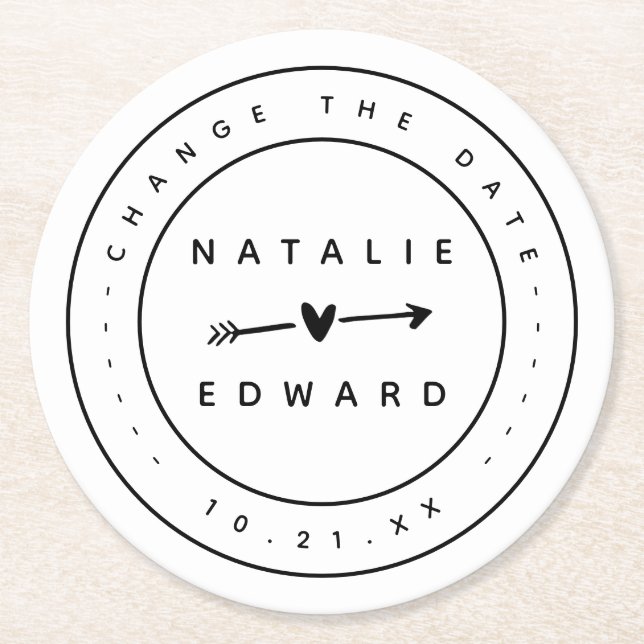 Change the plan wedding cancellation postponement round paper coaster (Front)