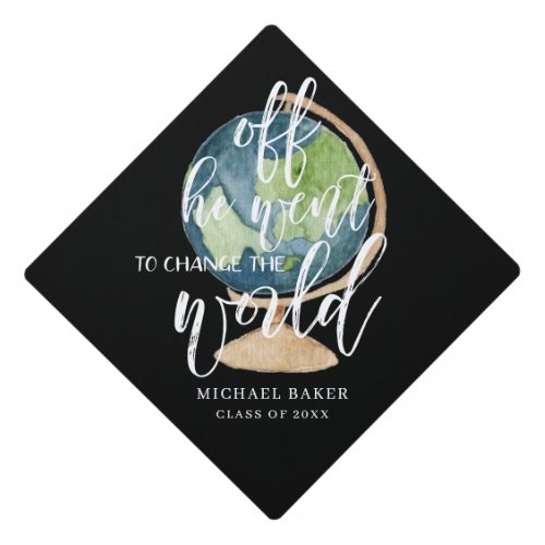 Change the World  Earth Globe Custom Monogram Graduation Cap Topper