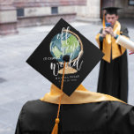 Change the World | Earth Globe Custom Monogram Graduation Cap Topper<br><div class="desc">You've earned it - so why not show it off!! This grad cap topper can be personalized with your name, school, graduating year and your own photo(s). Leave a lasting impression with this stunning personalized design. Add your custom wording to this design by using the "Edit this design template" boxes...</div>