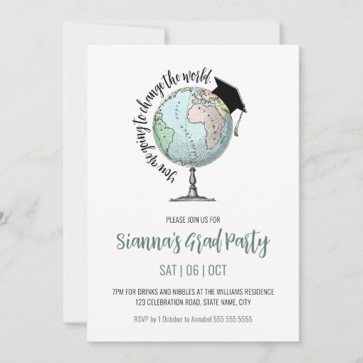 Change the World Simple Minimalist Graduation Invi Invitation | Zazzle
