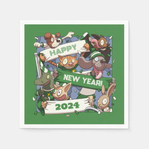 Change The Year New Year Funny Animal Fans Cartoon Napkins