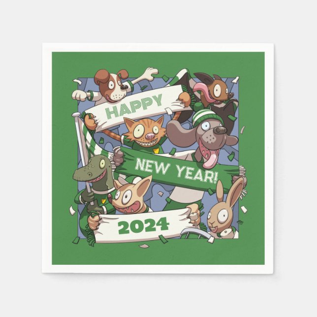 Change The Year New Year Funny Animal Fans Cartoon Napkins (Front)