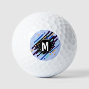 Change To Any Initial, Black Blue Paint Stripes    Golf Balls