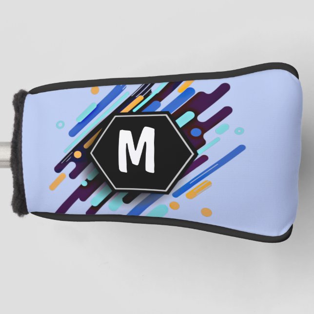 Change To Any Initial, Black Blue Paint Stripes  Golf Head Cover (Front)