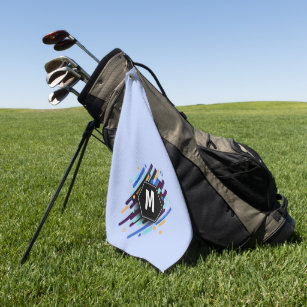 Change To Any Initial, Black Blue Paint Stripes    Golf Towel