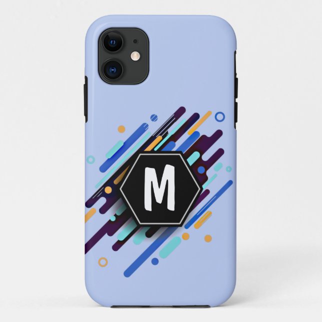 Change To Any Initial, Blue Paint Stripes Case-Mate iPhone Case (Back)