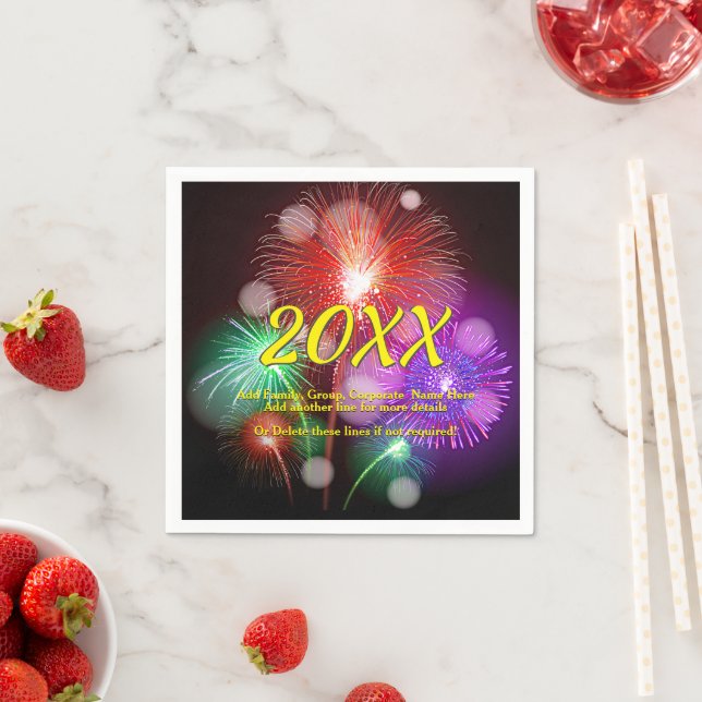 Change Year, Add Any Name Text New Year Fireworks Napkins (Insitu)