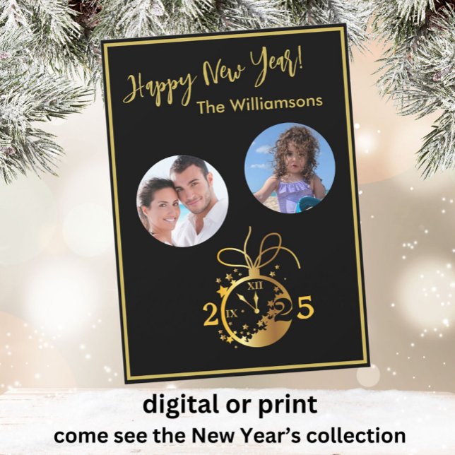 Change Year Happy New Year's 2 Photo Clock Card (Creator Uploaded)