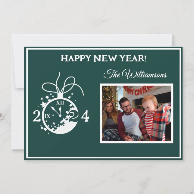 Change Year Happy New Year's 4 Photo Clock Card (Front)