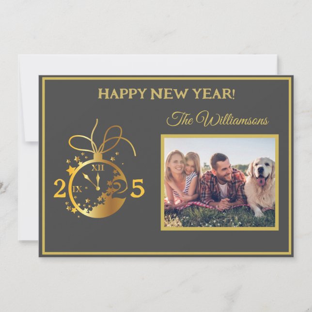 Change Year Happy New Year's 4 Photo Clock Card (Front)