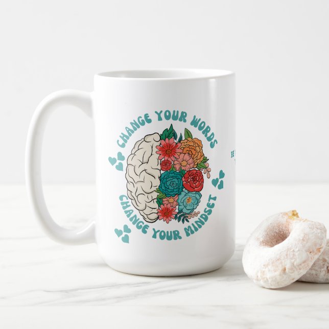 CHANGE YOUR WORDS Change Your Mindset Christian Coffee Mug (With Donut)