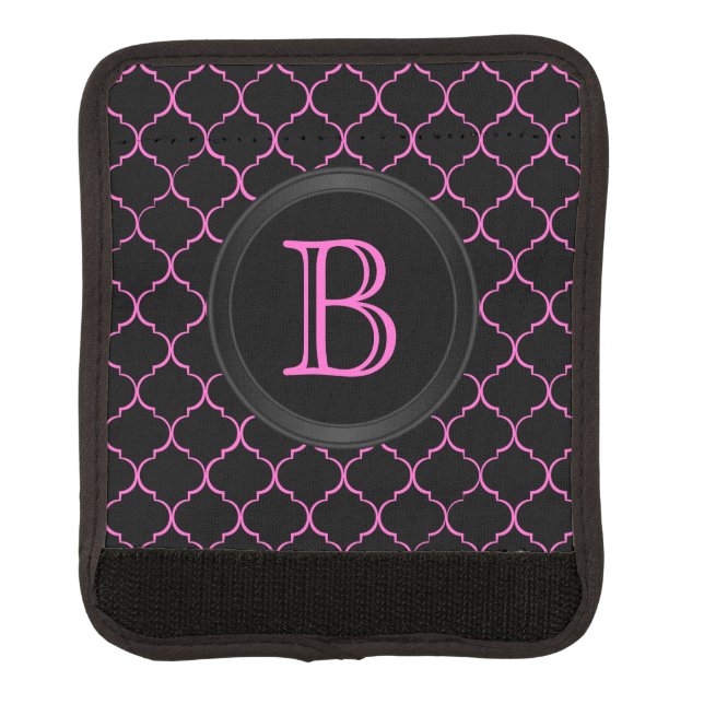 Changeable Background Monogram Quatrefoil Pattern Luggage Handle Wrap (Front)
