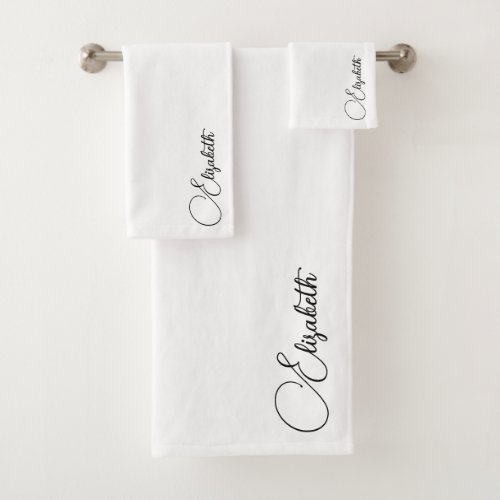 Changeable Black White Template Script Name Bath Towel Set