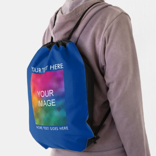 Changeable Blue Upload Your Image Photo Add Text Drawstring Bag