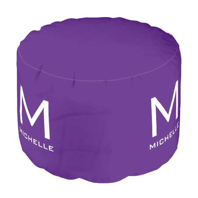 Changeable Purple Color Monogram Name Template Pouf (Angled Front)