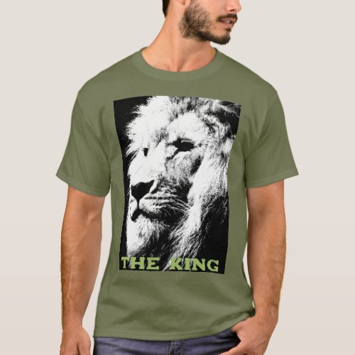 Changeable Text Lion Face Mens Fatigue Green T_Shirt
