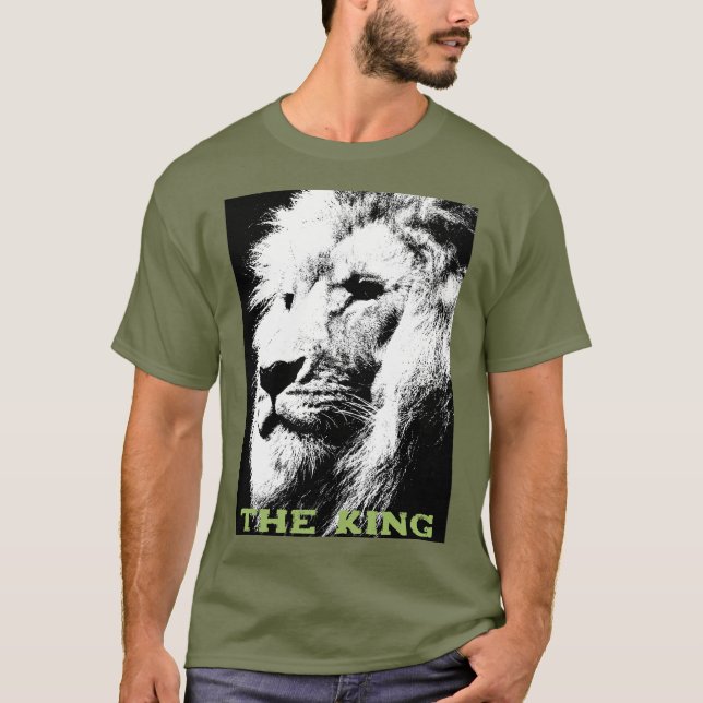 Changeable Text Lion Face Mens Fatigue Green T-Shirt (Front)