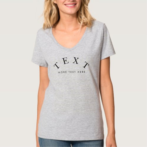 Changeable Text Modern Steel Grey Womens V_Neck T_Shirt