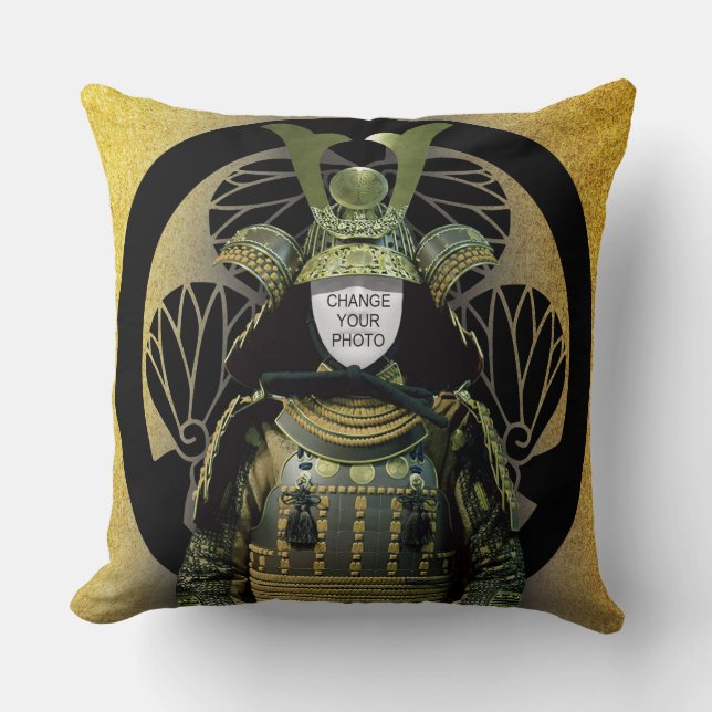 Changeable Your Photo, Samurai Helmet Throw Pillow (Front)