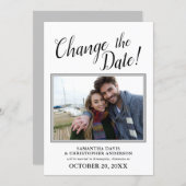 Changed The Date Photo Calligraphy Wedding Invitation (Front/Back)