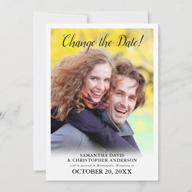 Changed The Date Vertical Photo Wedding Invitation (Front)