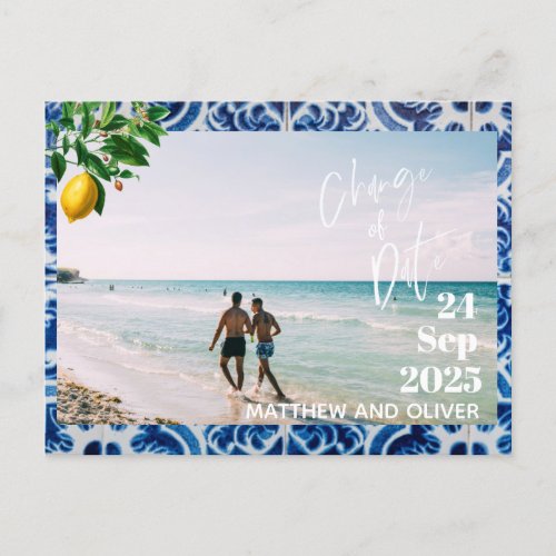 ChangeThe Date Wedding Lemons Photo Summer Announcement Postcard