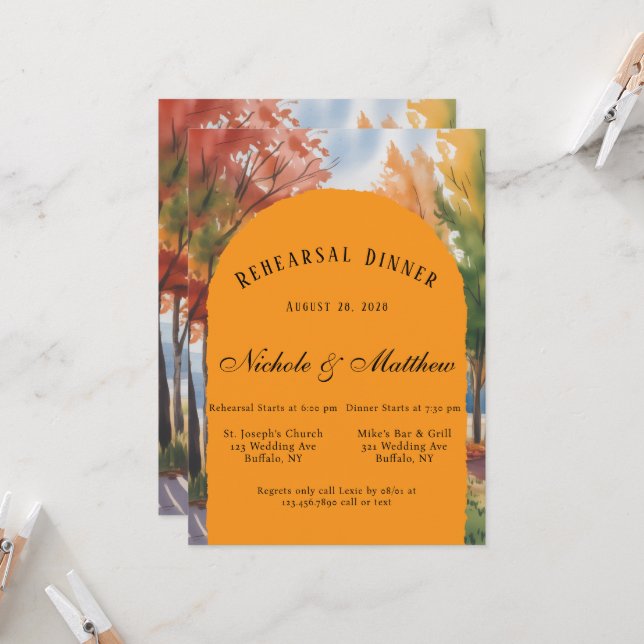 Changing Color of the Leaves Rehearsal Dinner Invitation (Front/Back In Situ)