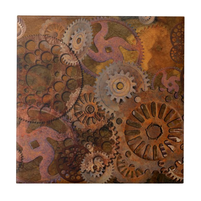 Changing Gear - Steampunk Gears & Cogs Ceramic Tile (Front)