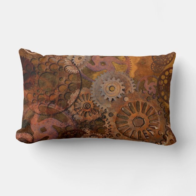 Changing Gear - Steampunk Gears & Cogs Lumbar Pillow (Front)