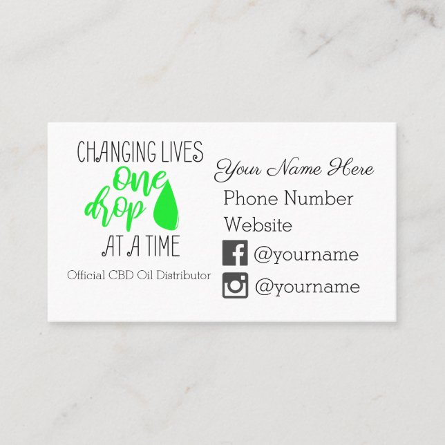 Changing Lives One Drop At A Time - CBD Oil Business Card (Front)