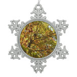 Changing Maple Tree Green and Gold Fall Color Snowflake Pewter Christmas Ornament