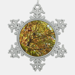 Changing Maple Tree Green and Gold Fall Color Snowflake Pewter Christmas Ornament