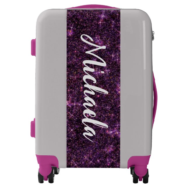 Changling Purple Pink Dragon Glitter CUSTOM TEXT Luggage (Front)