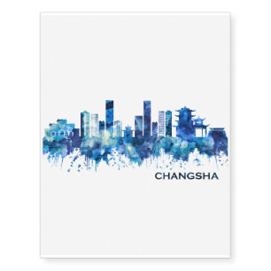 Changsha China Skyline Blue Temporary Tattoos