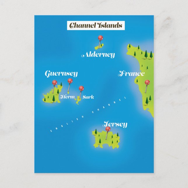 Channel Islands Map poster. Postcard (Front)